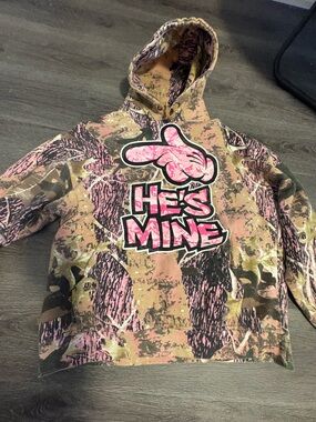 Kids Pink Camo "He's Mine" Pullover Hoodie